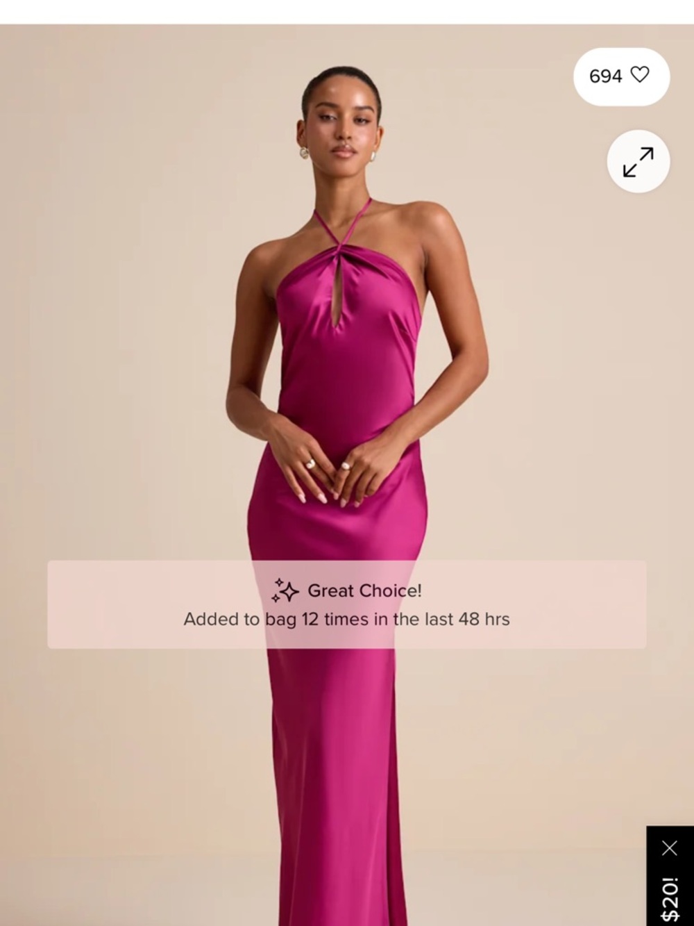 Halter Neck Satin Evening Dress in Fuchsia